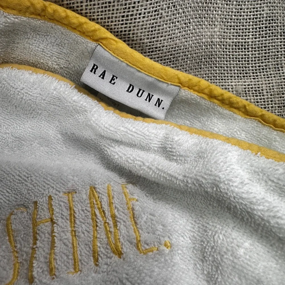 Rae Dunn Sunshine Hooded Baby Towel White Yellow Trim Terry Cloth Embroidery
